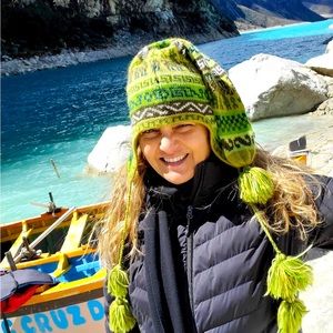 Handmade poncho colorful hat from Peru.